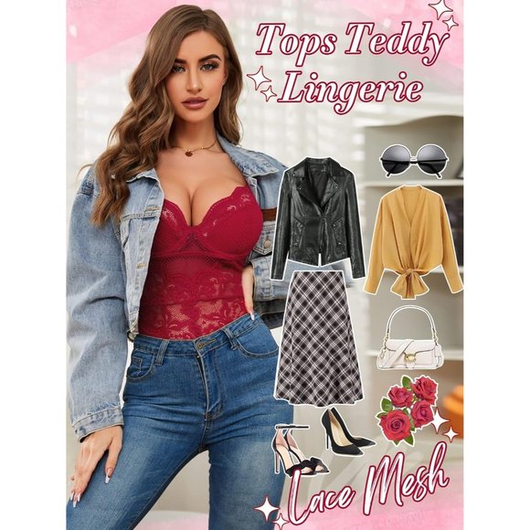 Women Wine Underwire Teddy Lingerie Cami Bustier Tank Top - Picture 5 of 6